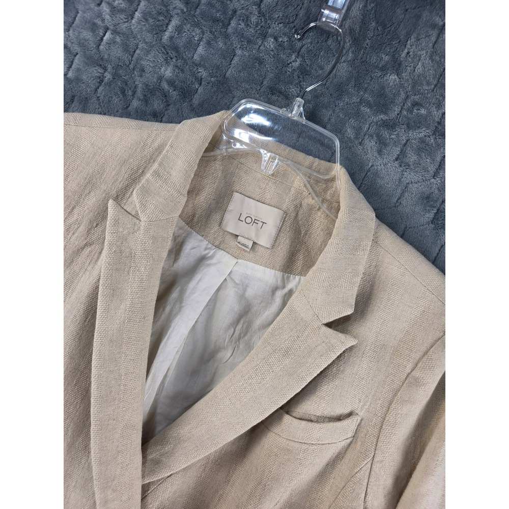 Ann Taylor LOFT Beige Linen Cotton Blend Blazer Jacket Size 6 Textured Neutral